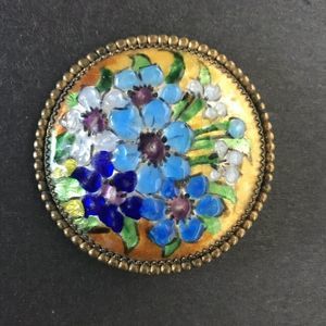 Limoges Brooch Pin Enamel Flowers Signed Vergnolle